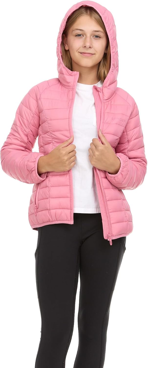 Girls Packable Puffer Jacket with Hood, Lightweight Winter Outerwear