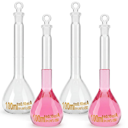 4 Pack 100ml Glass Volumetric Flasks, with Stopper