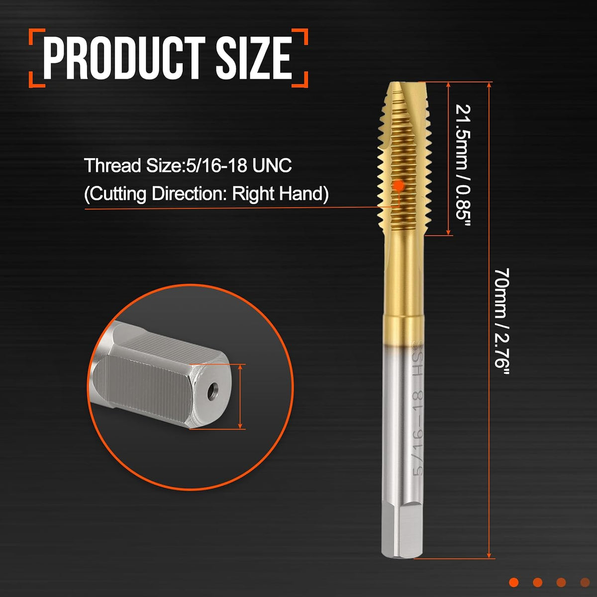 5/16-18 UNC Spiral Point Tap M2 High Speed Steel Titanium