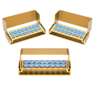 Burs Holder Block Case for 16 Holes High Temperature Sterilizable Autoclavable Burs Holder Box 3pcs/Set (Golden)