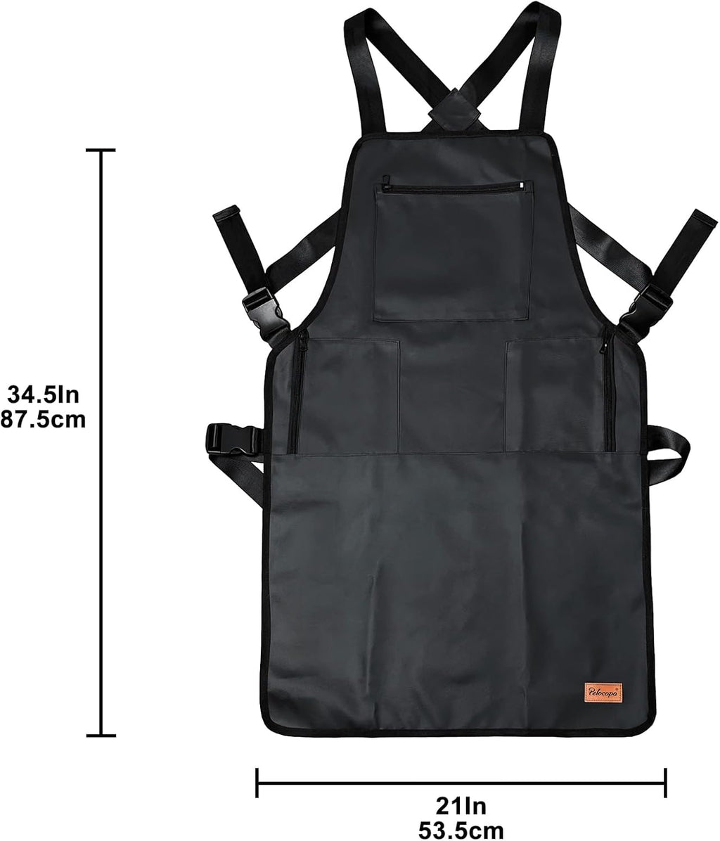 Barber Apron Hair Stylists Tools Apron Professional Waterproof Haircutting Apron with 3 Pockets, Black