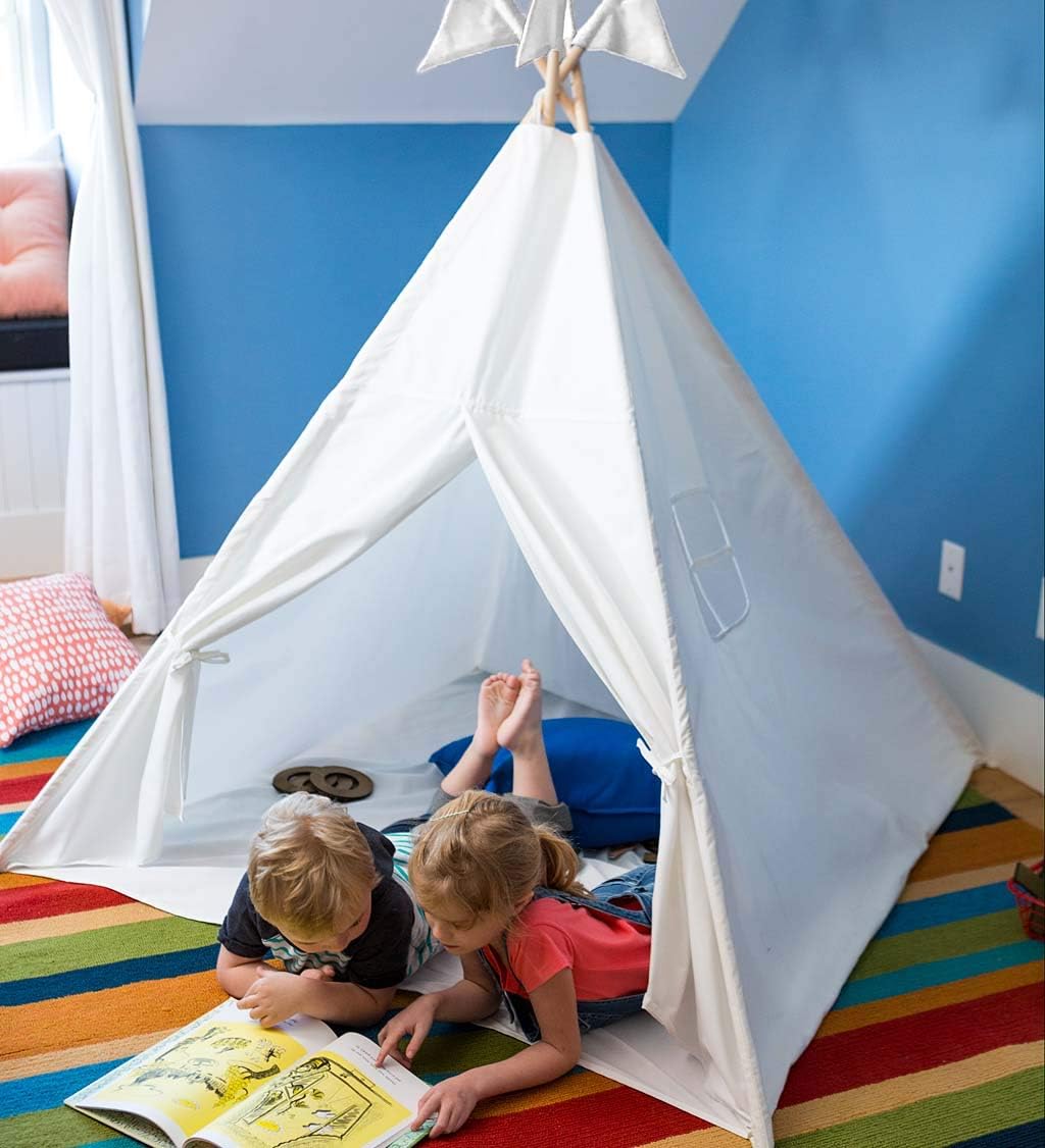 4' Light-Up Fabric Play Tent with Interior Light, Window, Door Closure with Tie-Backs, and Sewn-in Floor