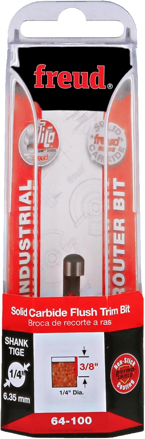 Solid Carbide Flush Trim Bit for Fast Plastic Laminate Trimming - Self-Piloting for Clean Cuts - 1/4" Shank, 24000