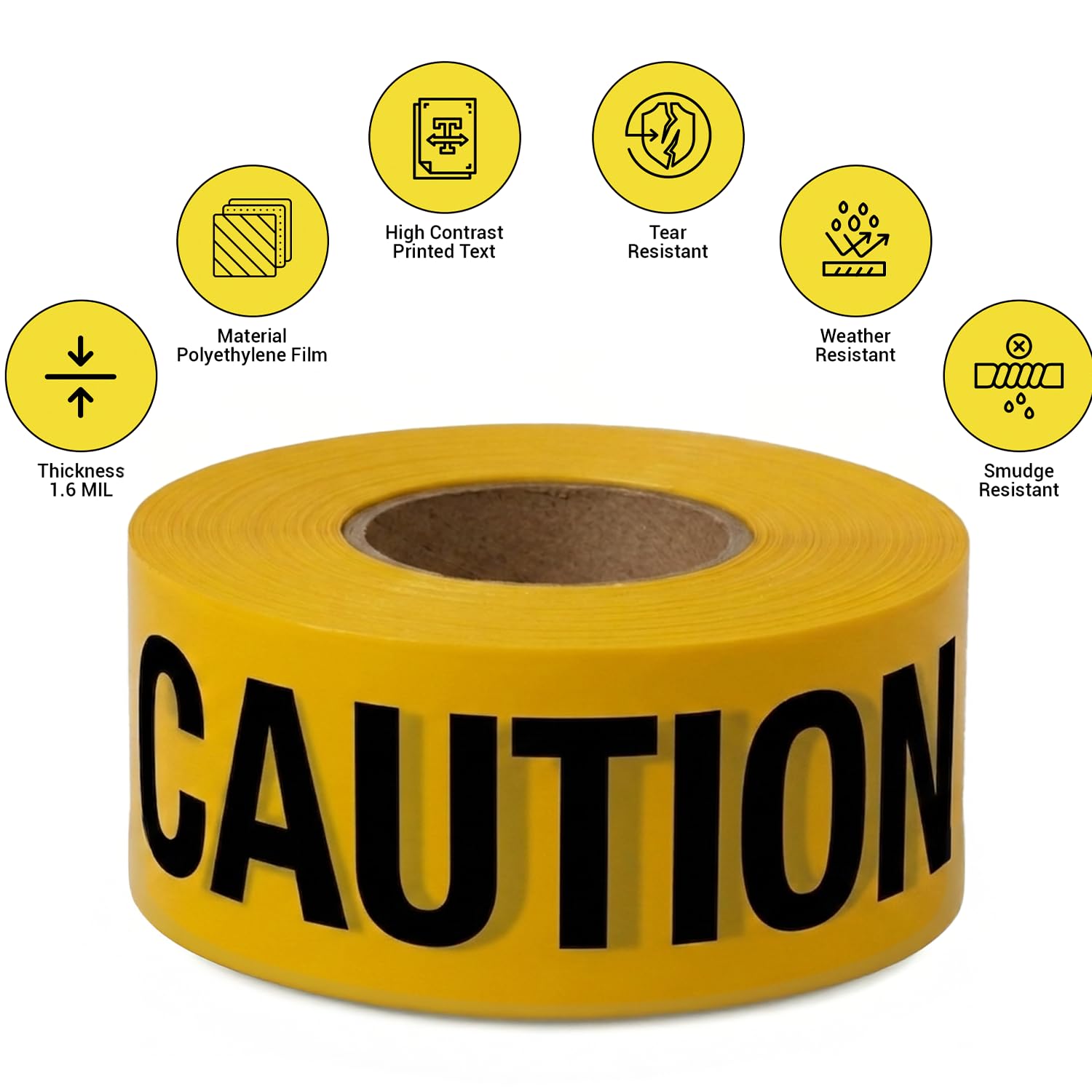 Yellow Caution Tape Roll Bulk, 6 Rolls x 1000ft, 6000 ft, 3" Wide | 6000 Ft Bulk Coverage, High-Visibility, Heavy