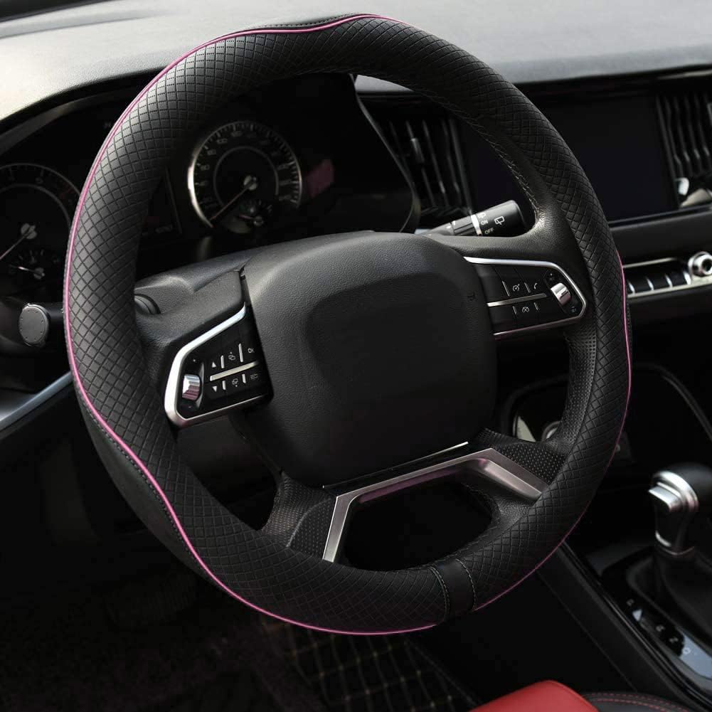 Microfiber Leather Steering Wheel Cover Anti-Slip Matte Finish Auto Car Wheel Cover Universal 15 Inch Wheel Cover for