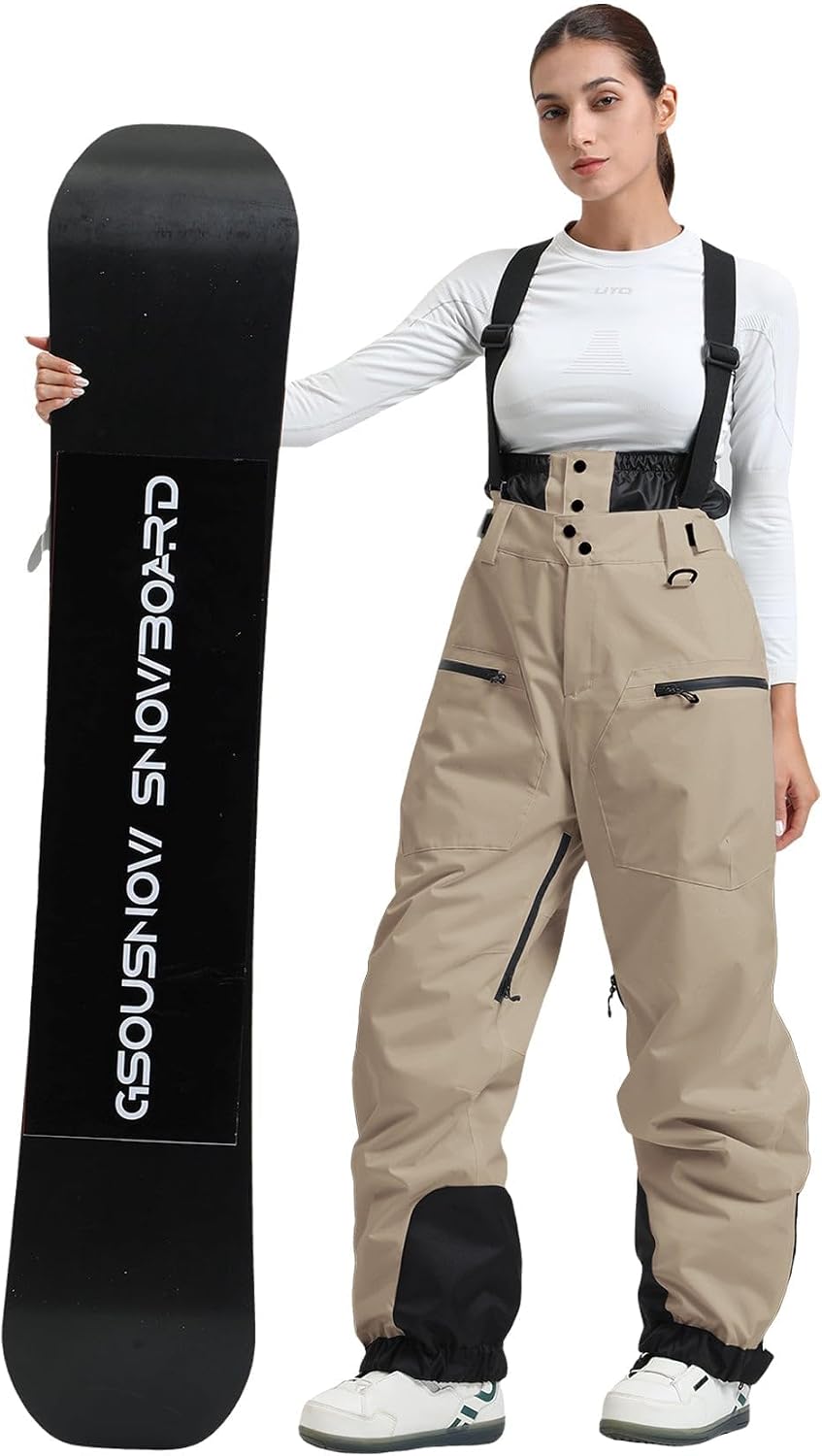 Mens Womens Baggy Snowboard Pants Ski Bibs Overalls Waterproof | 100% Polyester, 15K Waterproof, 10K Breathable
