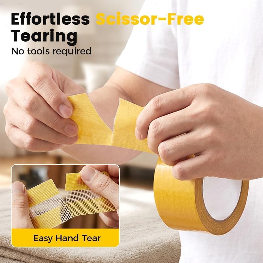 Heavy Duty Double Sided Tape, Fabric Mesh Adhesive Carpet Tape，1.18" × 33FT
