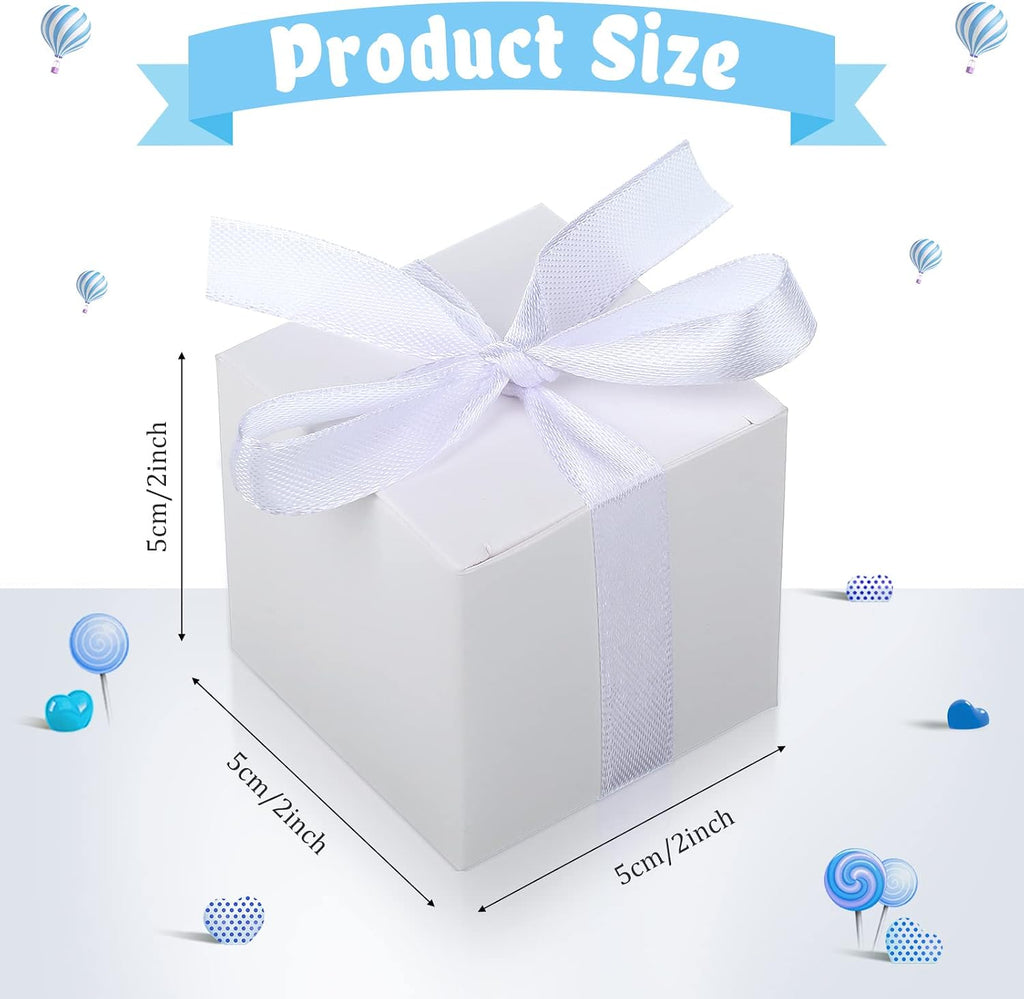 200 Pcs 2 x 2 x 2 Inch White Candy Gift Box, with Ribbon