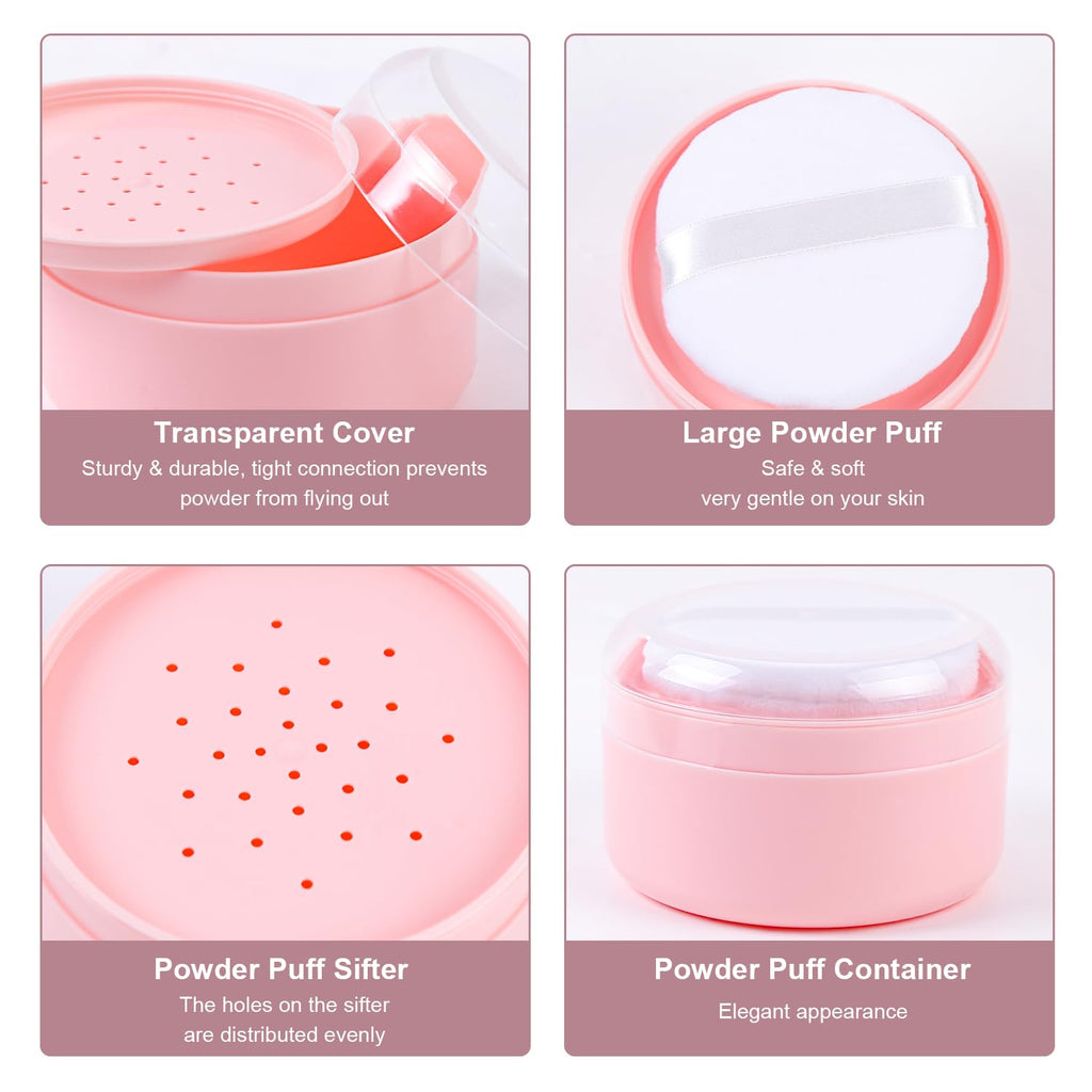 2 Pcs Large Body Powder Container with Sifter and Powder Puff Pink