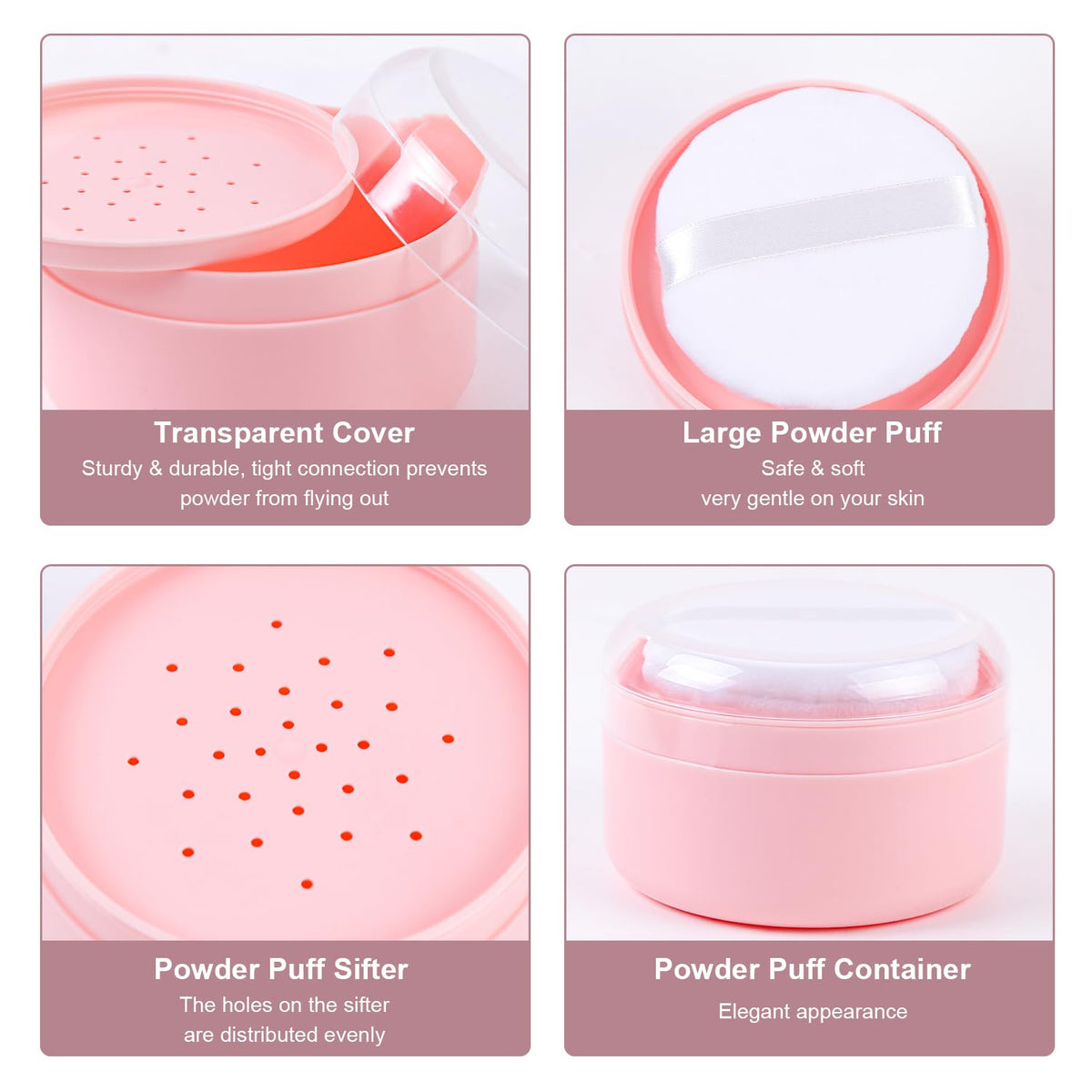 2 Pcs Large Body Powder Container with Sifter and Powder Puff Pink
