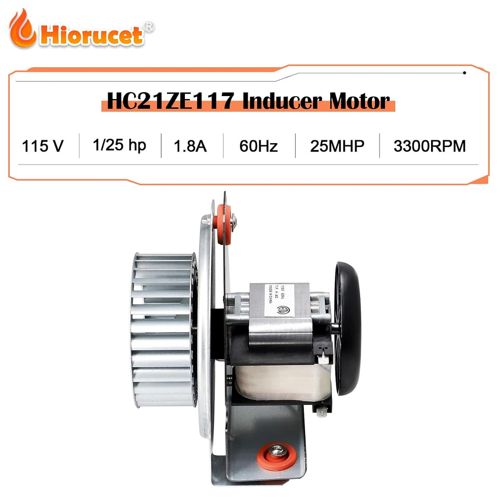 Hiorucet HC21ZE117 318984-753 Inducer Motor Assembly for Carrier Payne Bryant, Jakel J238-150-1571 Furnace Draft Inducer Blower Motor HC21ZE117-B with HC21ZE114A Motor and LA11AA005 Blower Wheel.