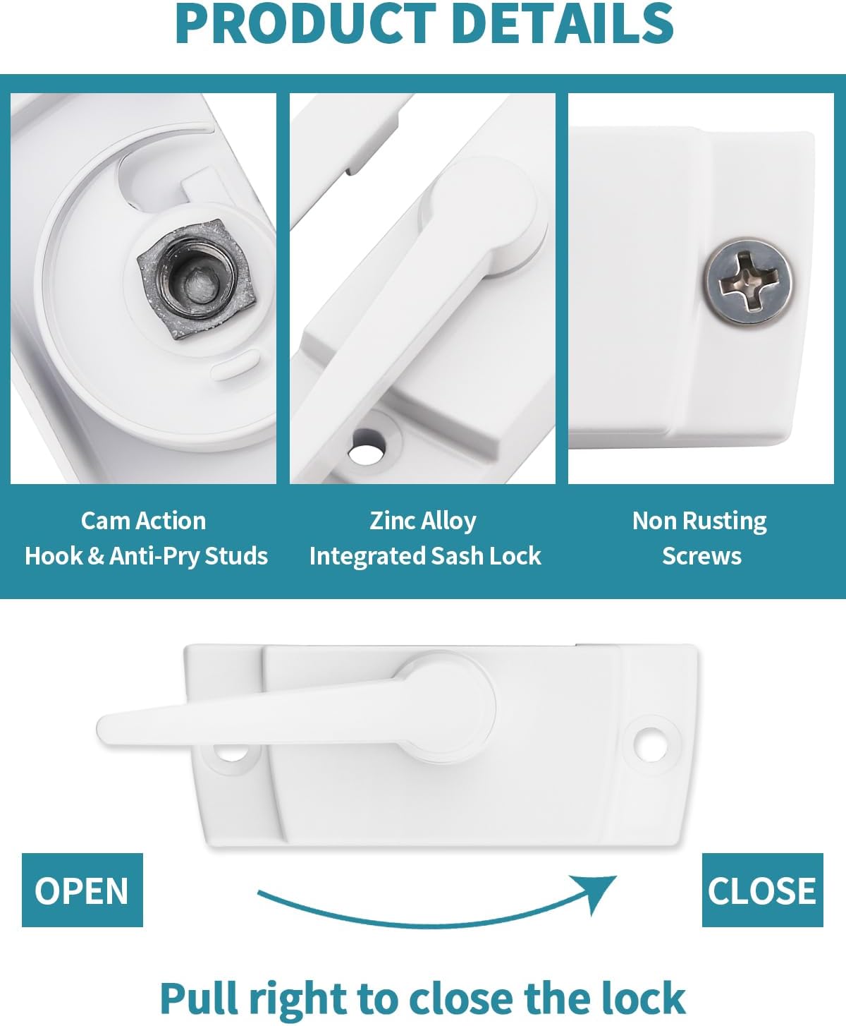 Window Sash Locks, 2 PCS Window Latches Replacement, Window Locks for up and Down Windows, Replacement Window Locks