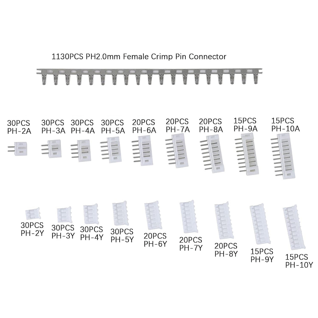 1550PCS JST PH 2.0mm Connector Assortment Kit 2.0mm Pitch Male Female 2/3/4/5/6/7/8/9/10 Pin Housing Adapter Plug Terminal