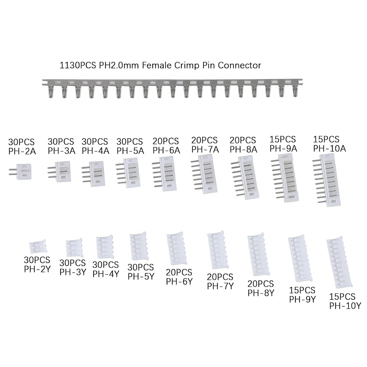 1550PCS JST PH 2.0mm Connector Assortment Kit 2.0mm Pitch Male Female 2/3/4/5/6/7/8/9/10 Pin Housing Adapter Plug Terminal