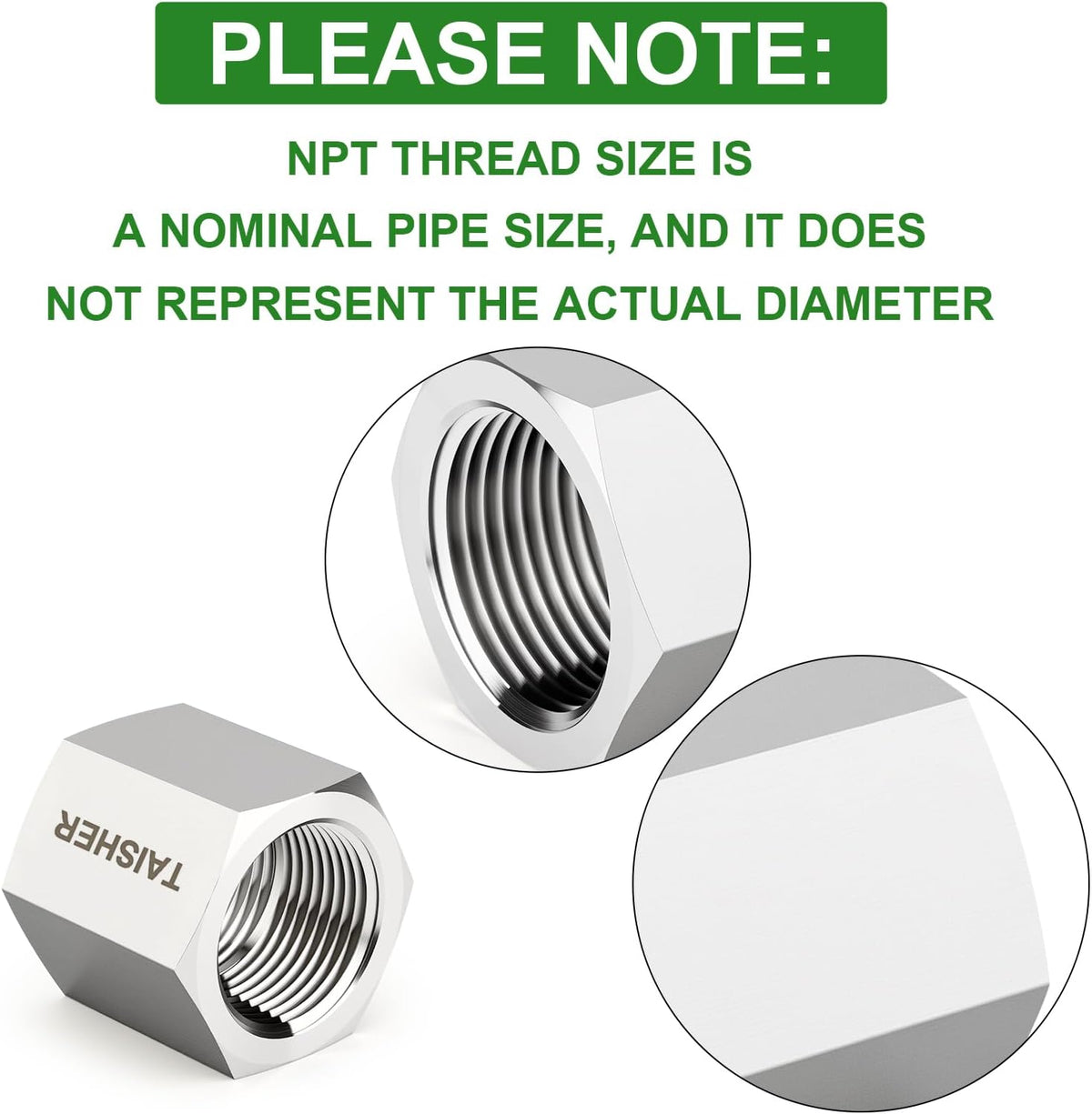 TAISHER 2PCS Forging of 316L SS Hex Coupling, 1/2" NPT Female Pipe Fitting
