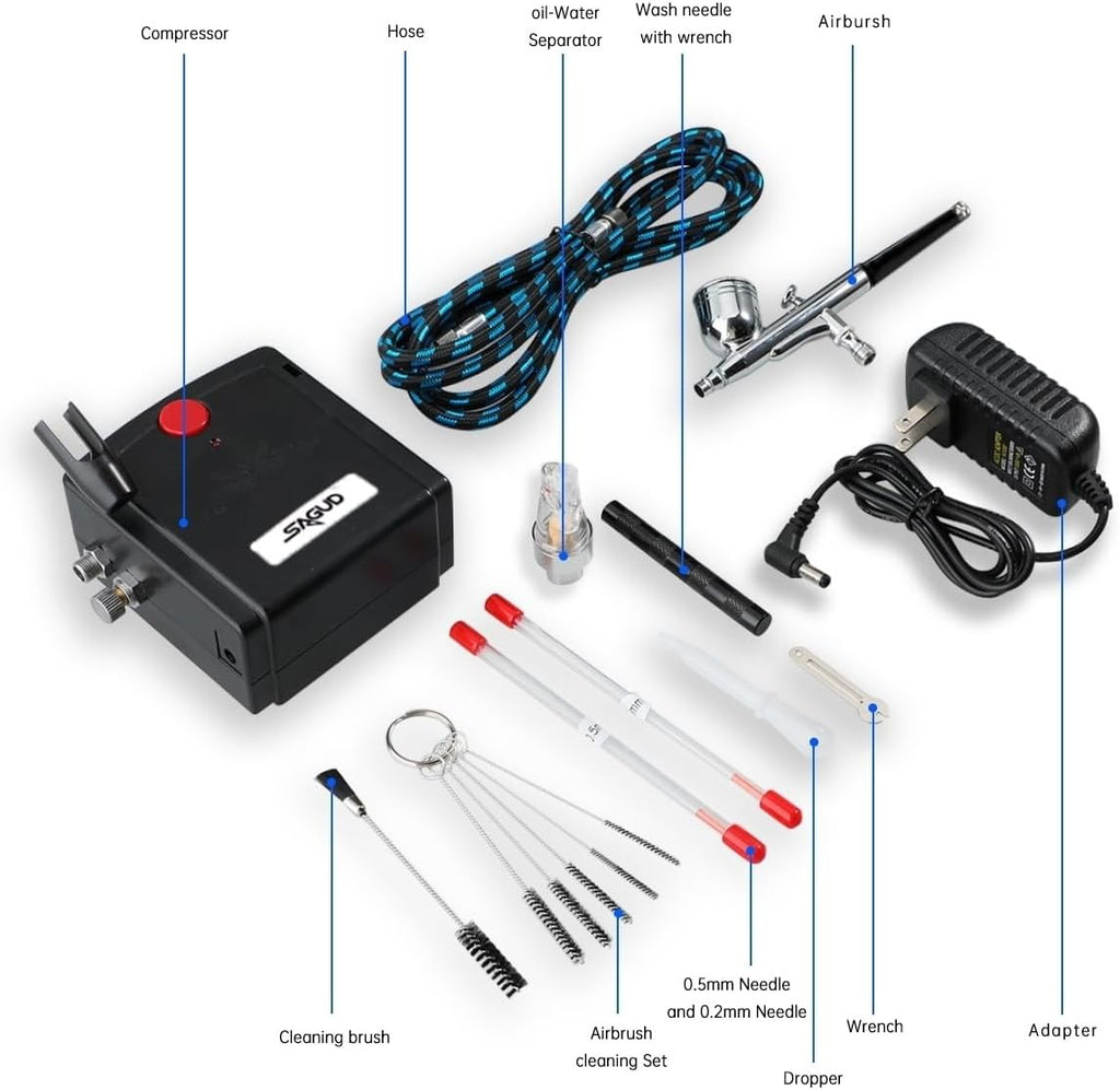 Professional Mini Airbrush Kit with Portable Compressor - Perfect for Painting, Hobby, Craft, Model - Dual-Action