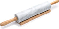 Polished Marble Rolling Pin with Wooden Cradle, 10-Inch Barrel, White
