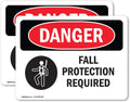 (2 Pack) Fall Protection Required OSHA Danger Sign 5 Inch X 3.5 Inch Vinyl Label Decal Sticker Weather Resistant, UV