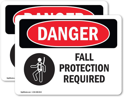 (2 Pack) Fall Protection Required OSHA Danger Sign 5 Inch X 3.5 Inch Vinyl Label Decal Sticker Weather Resistant, UV