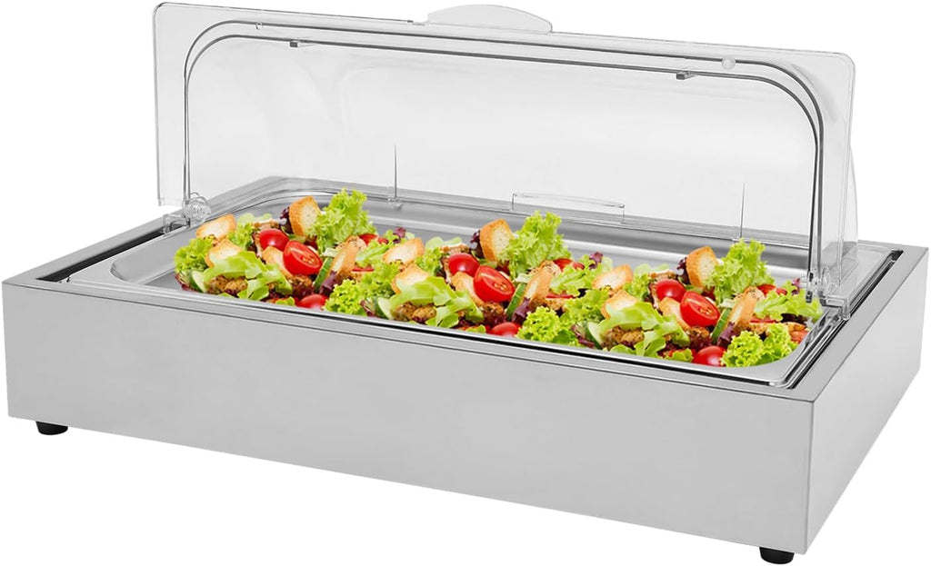Ice Tray Chafing Dishes for Buffet Stainless Steel Ice Food Serving Display Clear Cold Food Server with Roll Lid