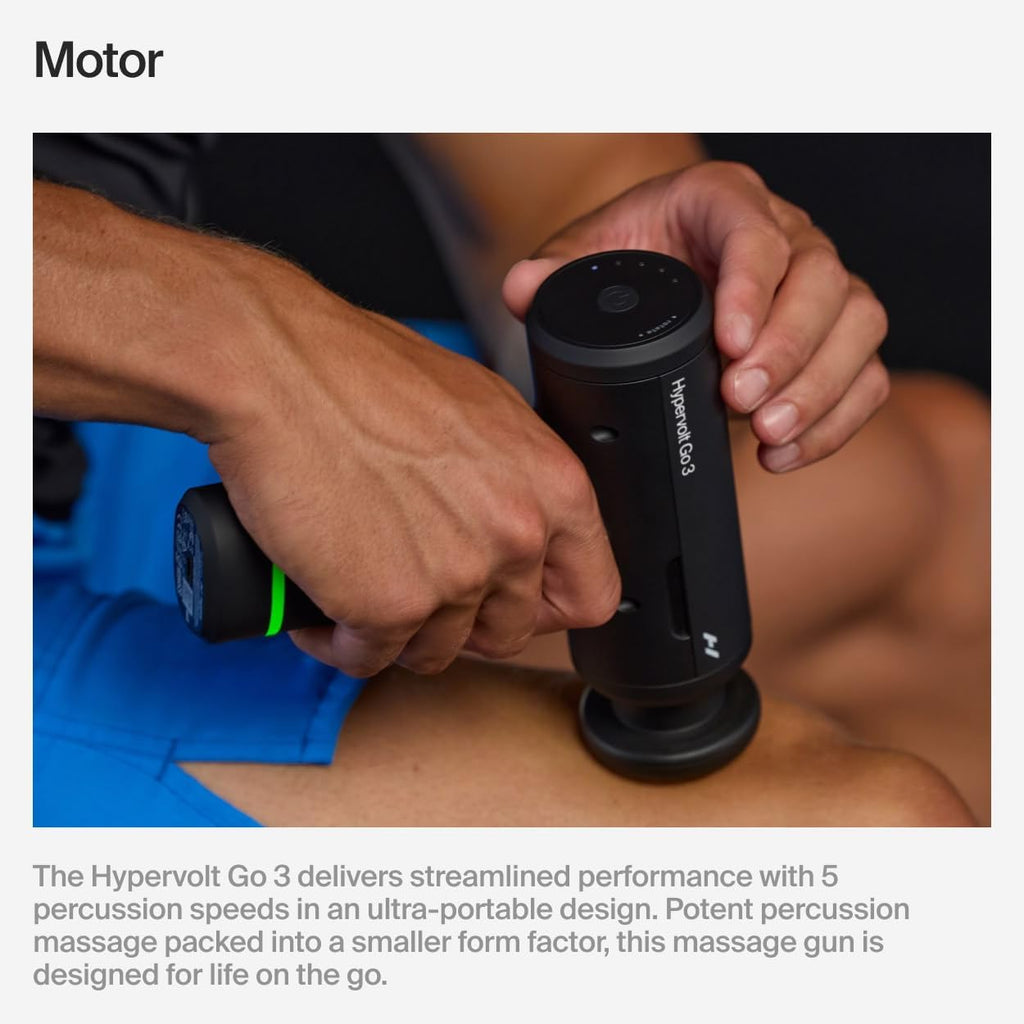 Hypervolt Go 3 – Compact Handheld Percussion Massage Gun with QuietGlide Technology | 3 Speeds, Portable Lightweight