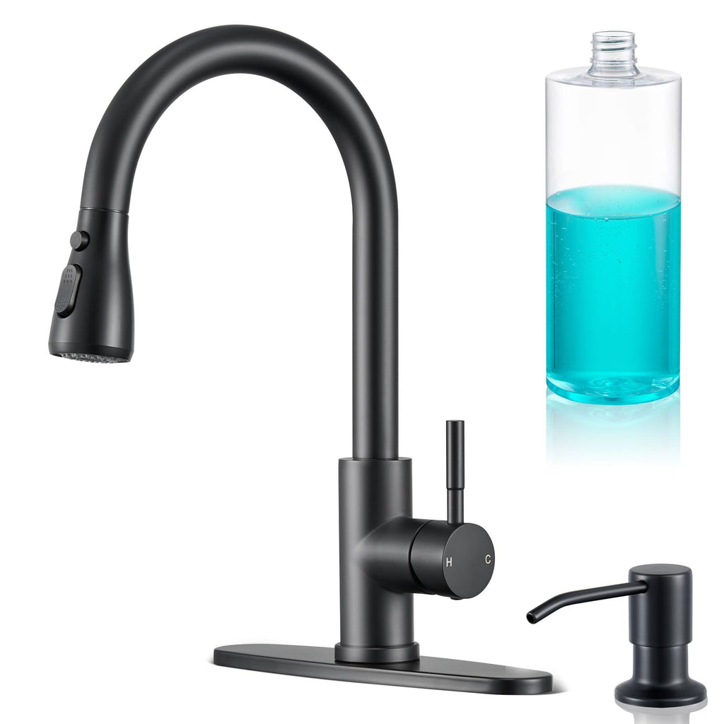 Kitchen Faucets with Soap Dispenser, Single Handle, Matte Black