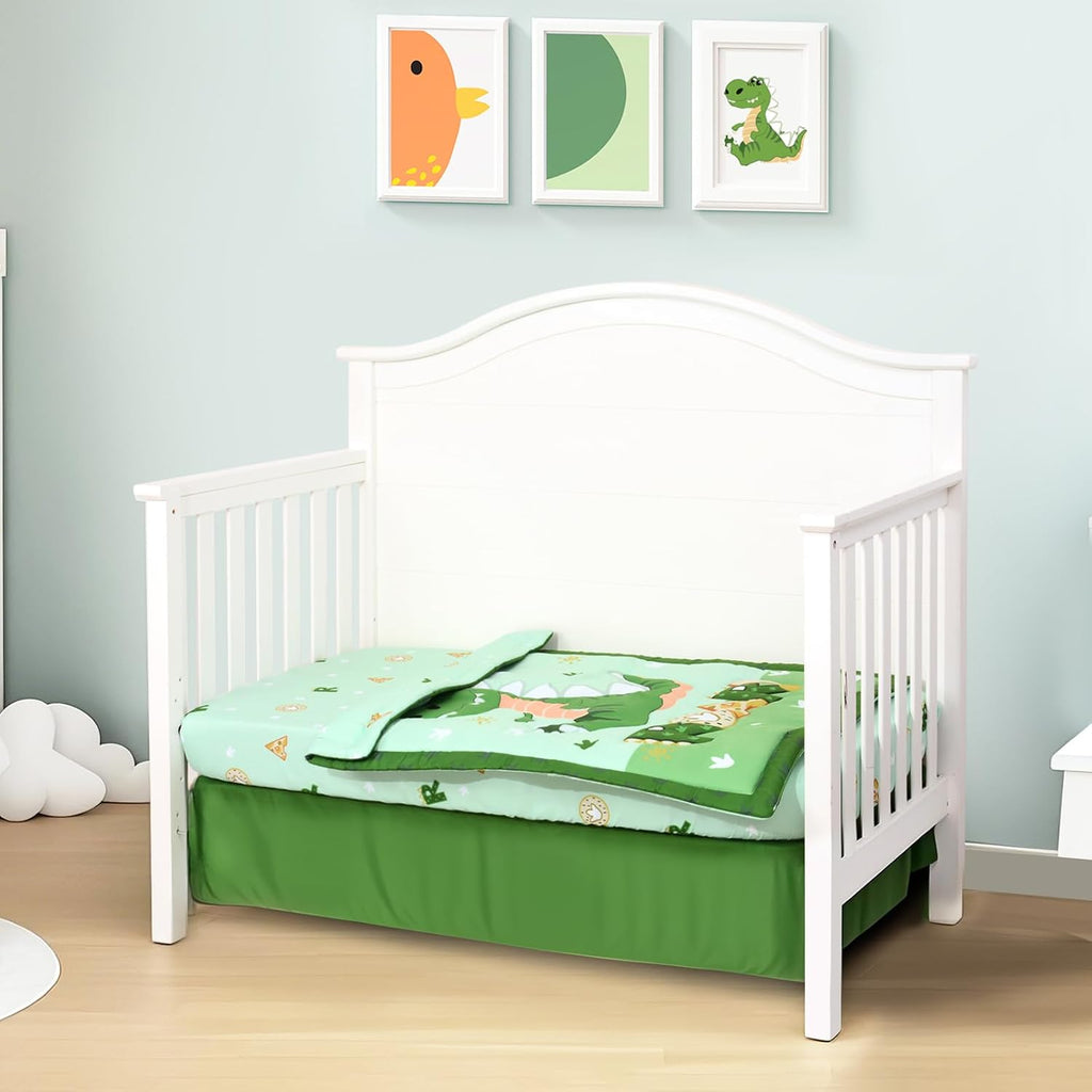 Crib Bedding Set for Boys,4 Piece Dinosaur Baby Bedding Set,Standard Size Toddler Nursery Bedding Includes