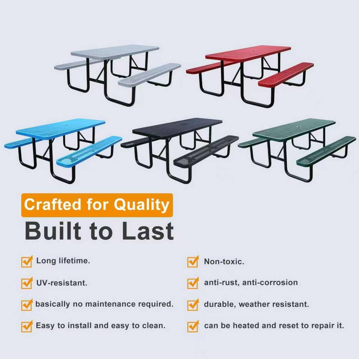 4ft Heavy-Duty Commercial Metal Outdoor Picnic Table, Green