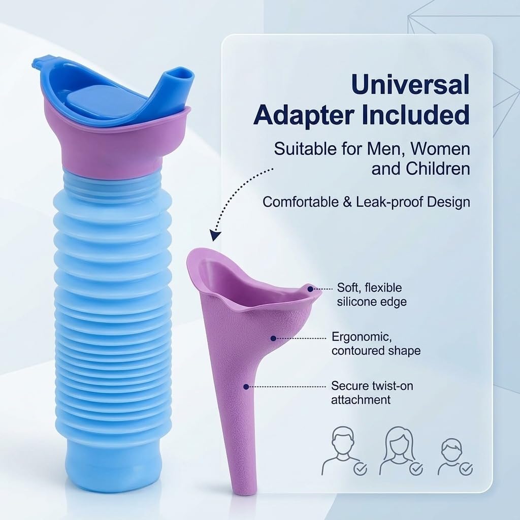 750ML Emergency Urinal, Pedestal Urinal, Pocket Toilet for Men Women, Pee Bottles Sealed Lid Collapsible Portable
