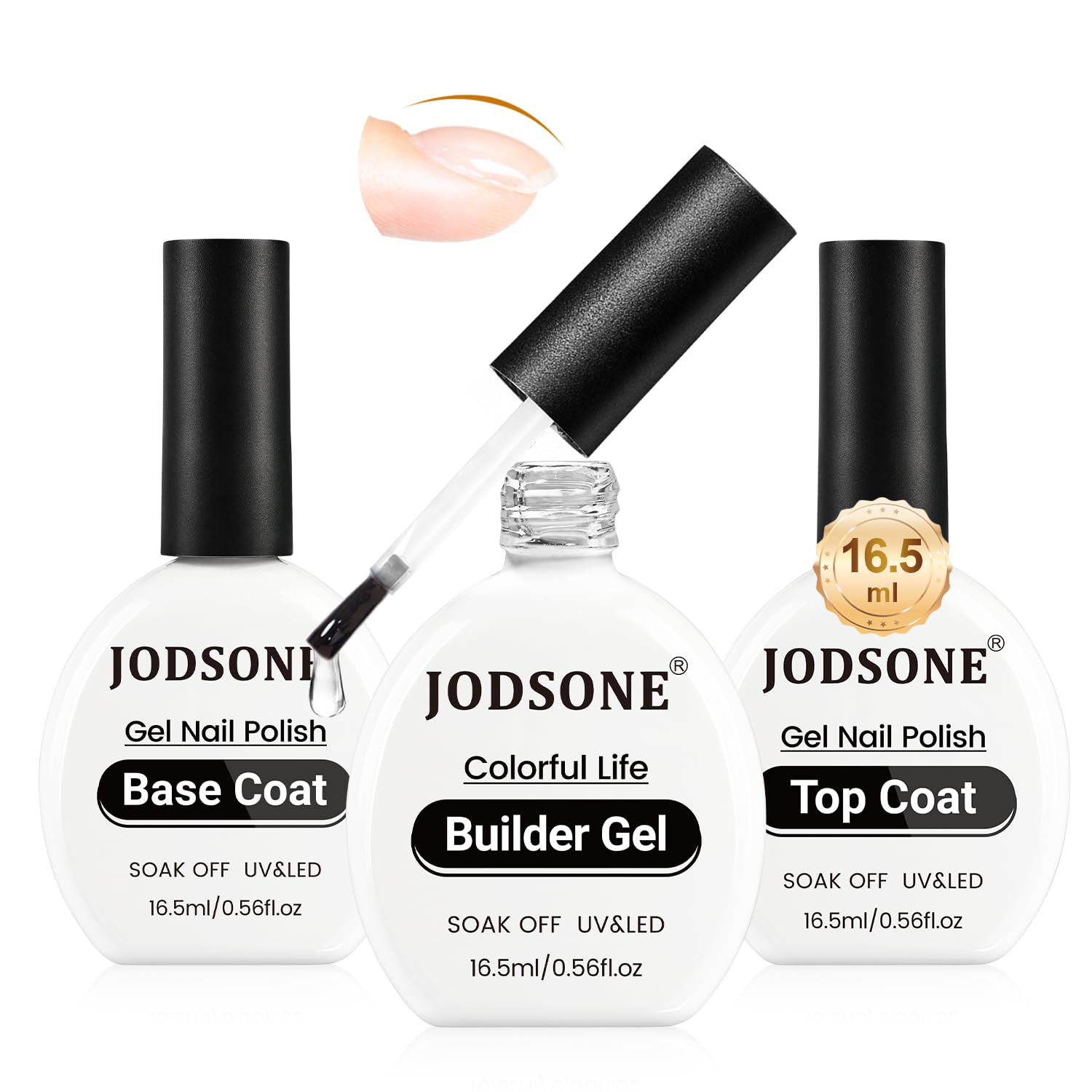 3Pcs 16.5ml Top Coat And Base Coat Set with Builder Gel No Wipe Top Coat Base Gel Builder for Thickening Strengthener
