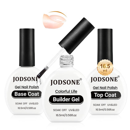 3Pcs 16.5ml Top Coat And Base Coat Set with Builder Gel No Wipe Top Coat Base Gel Builder for Thickening Strengthener