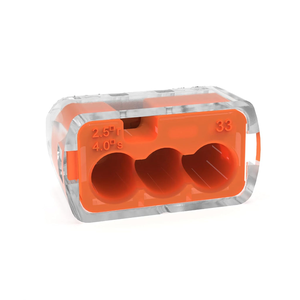 Ideal Electrical in-Sure Push-in Electric Wire Connector, 3-Port (30-1033P), Bag of 100—Color Coded No-Twist