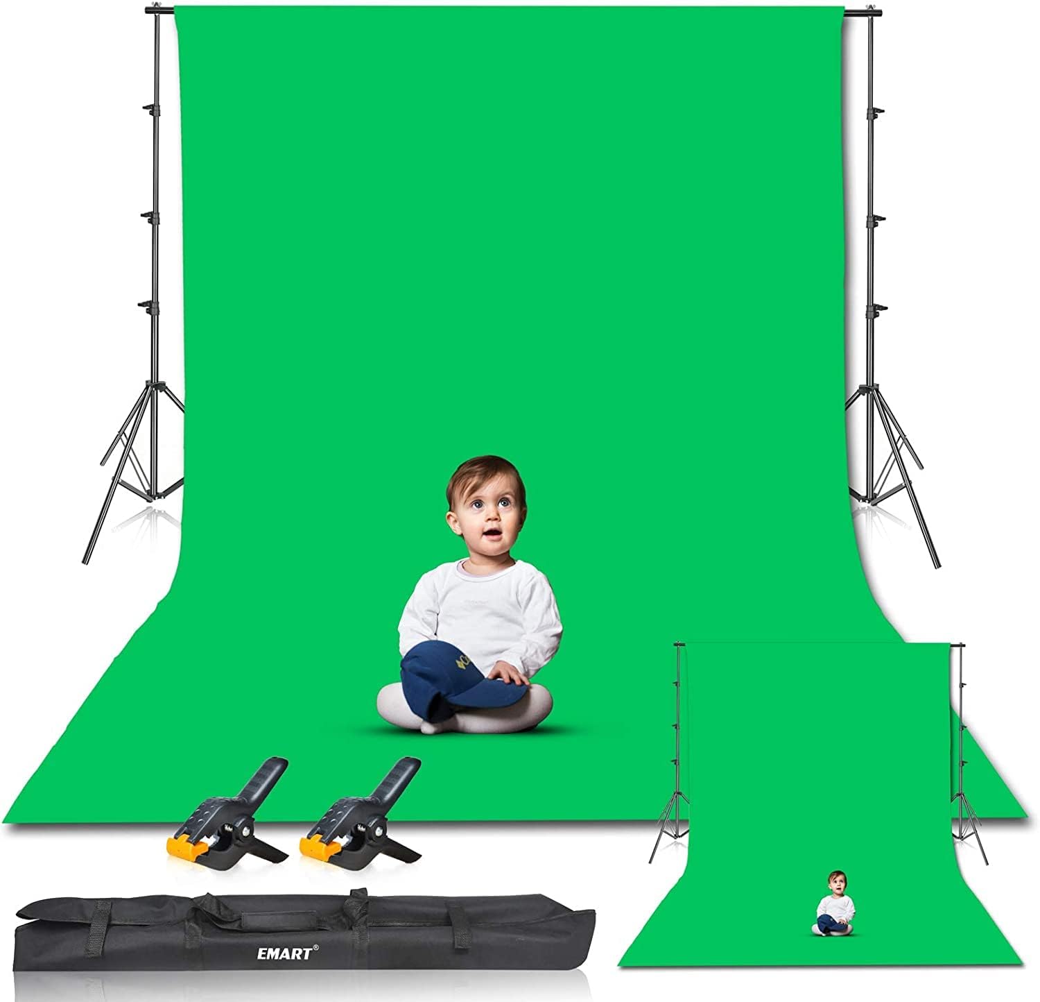 Green Screen Backdrop Kit, 8.5x10FT Stand with 10x12FT Backdrop | Photography Background Support System with 100%