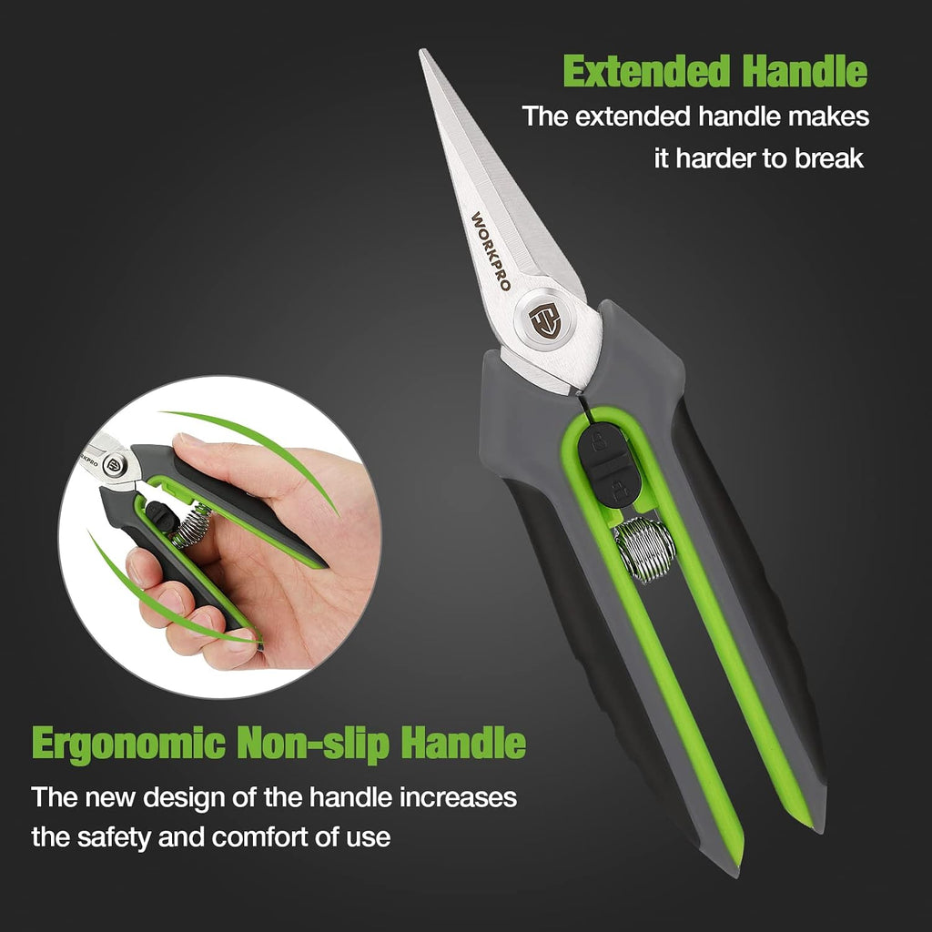 2 Pack Garden Pruning Shears with Sheath, 6.5” Small Hand Pruners/Snips/Clippers- Spring Loaded & Precision Straight