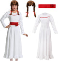 Halloween Annabelle Costume Adult Long White Dress Horror Scary Ghost Role Play Costume Annabelle Wig Cosplay Suits