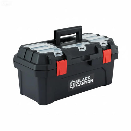 17 Inch Plastic Tool Box, Support up to 44 lbs, w/Handle, Polypropylene, Dual-Layer Design, Flexible for Stacking