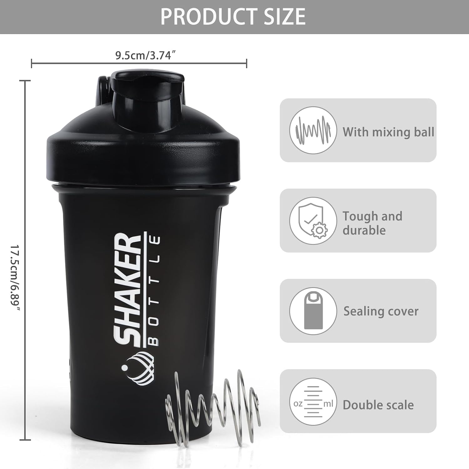 400ml Protein Shaker Bottle,Gym Small Shakes Cup with Mixing Ball | Portable 14oz Small Shaker Bottle,Gym Shaker Cup