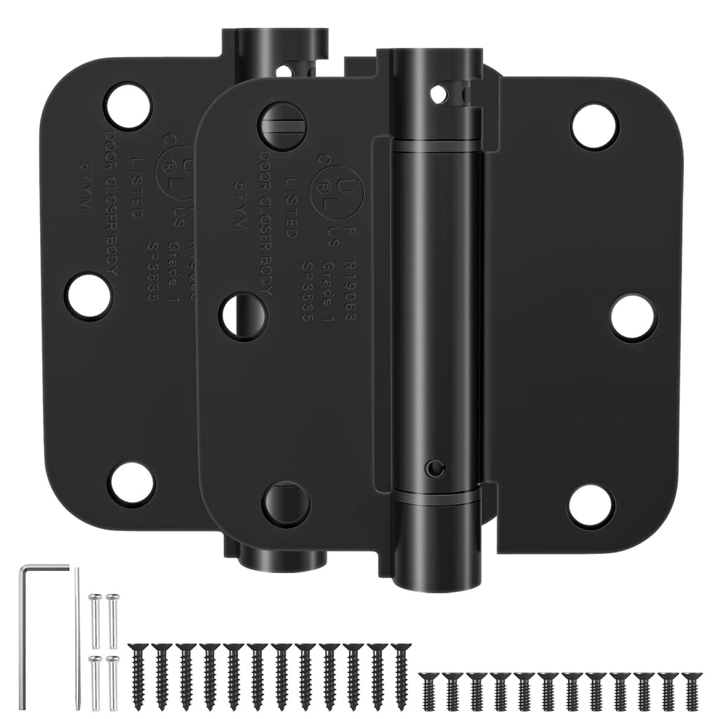 2 Pack Self Closing Door Hinges 3.5 Inch Spring Hinges, Matte Black
