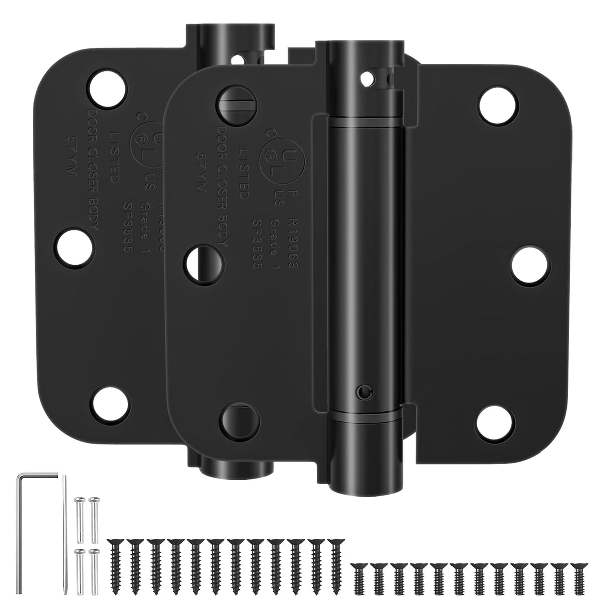 2 Pack Self Closing Door Hinges 3.5 Inch Spring Hinges, Matte Black