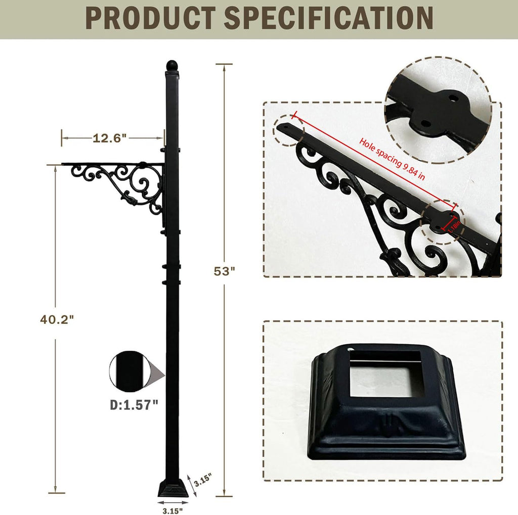 40.2-53" H Heavy Duty Outdoor Mailbox Post, Steel Mailbox Stand, Mounting Stand for Concrete
