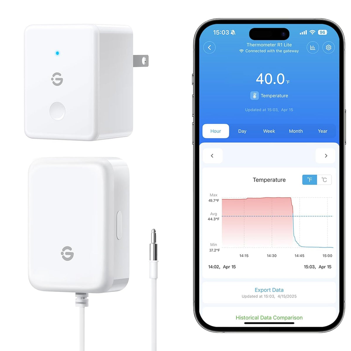 WiFi Refrigerator Thermometer Sensor with Alarm, 1-Pack & Gateway