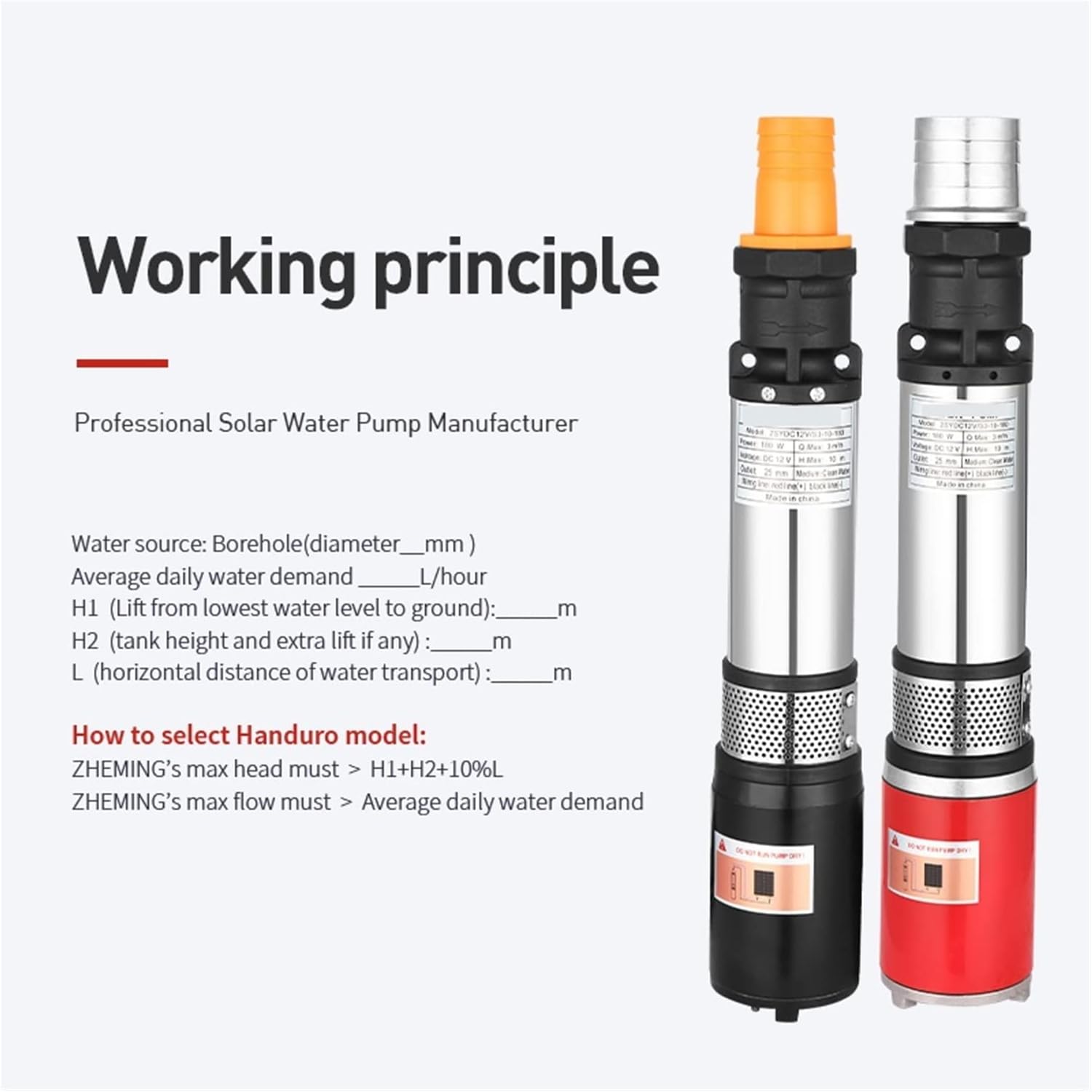 Solar DC Water Pump Large Flow 12v 24v 48v High Lift Battery DC Screw Pump Deep Well Pump Submersible Pump(48V)