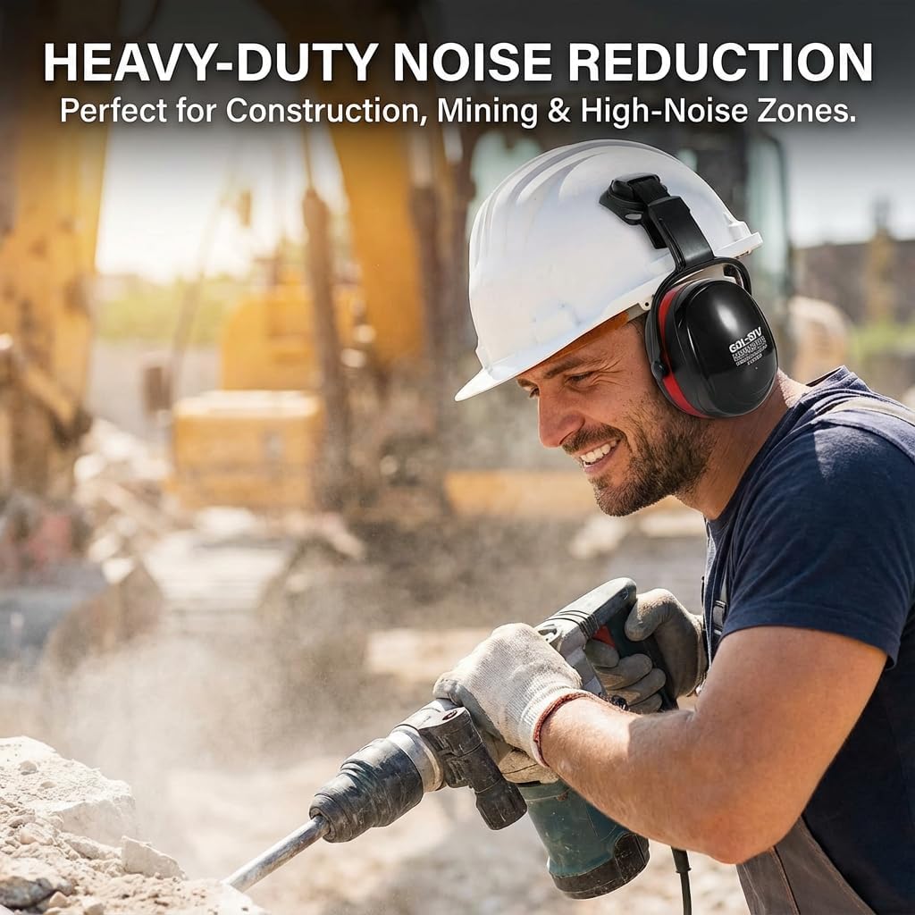 32dB Ear Muffs for Hard Hats, Safety Hearing Protection, Black | Noise reduction hearing protection. Comfortable