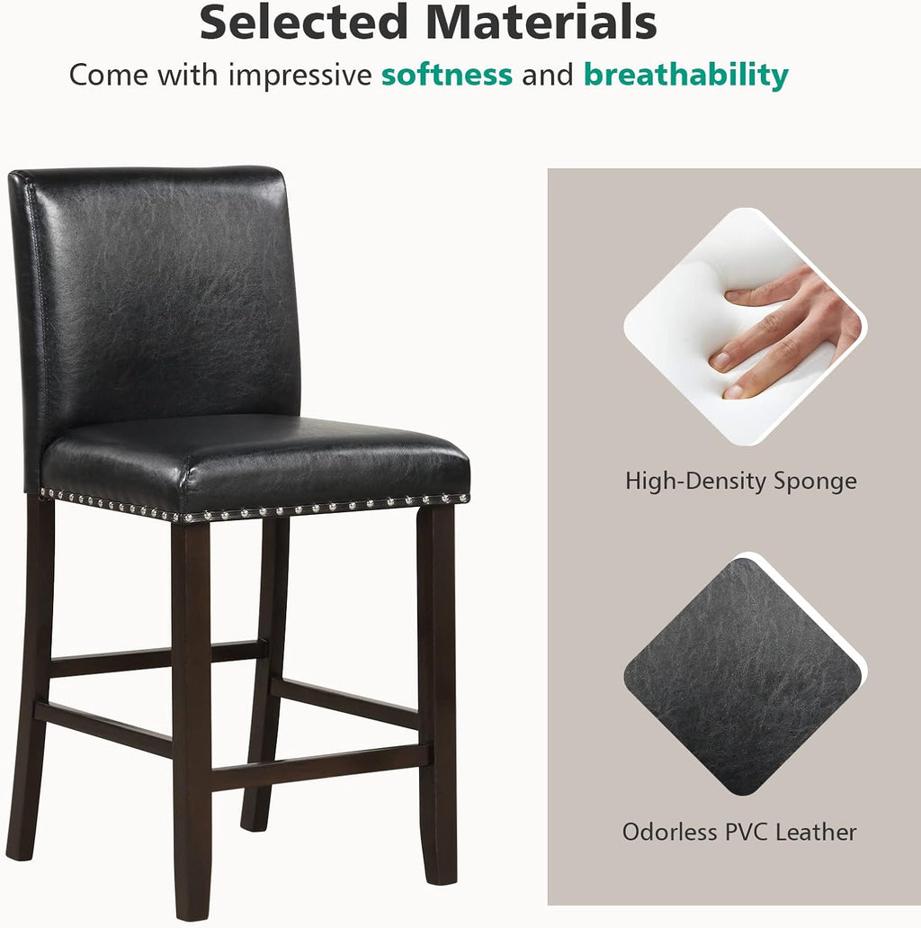 Counter Height Bar Stools Set of 4 with PVC Leather Back and Seat