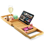 Luxury Premium Bathtub Tray Caddy - Foldable, Expandable, Fits Most Tubs