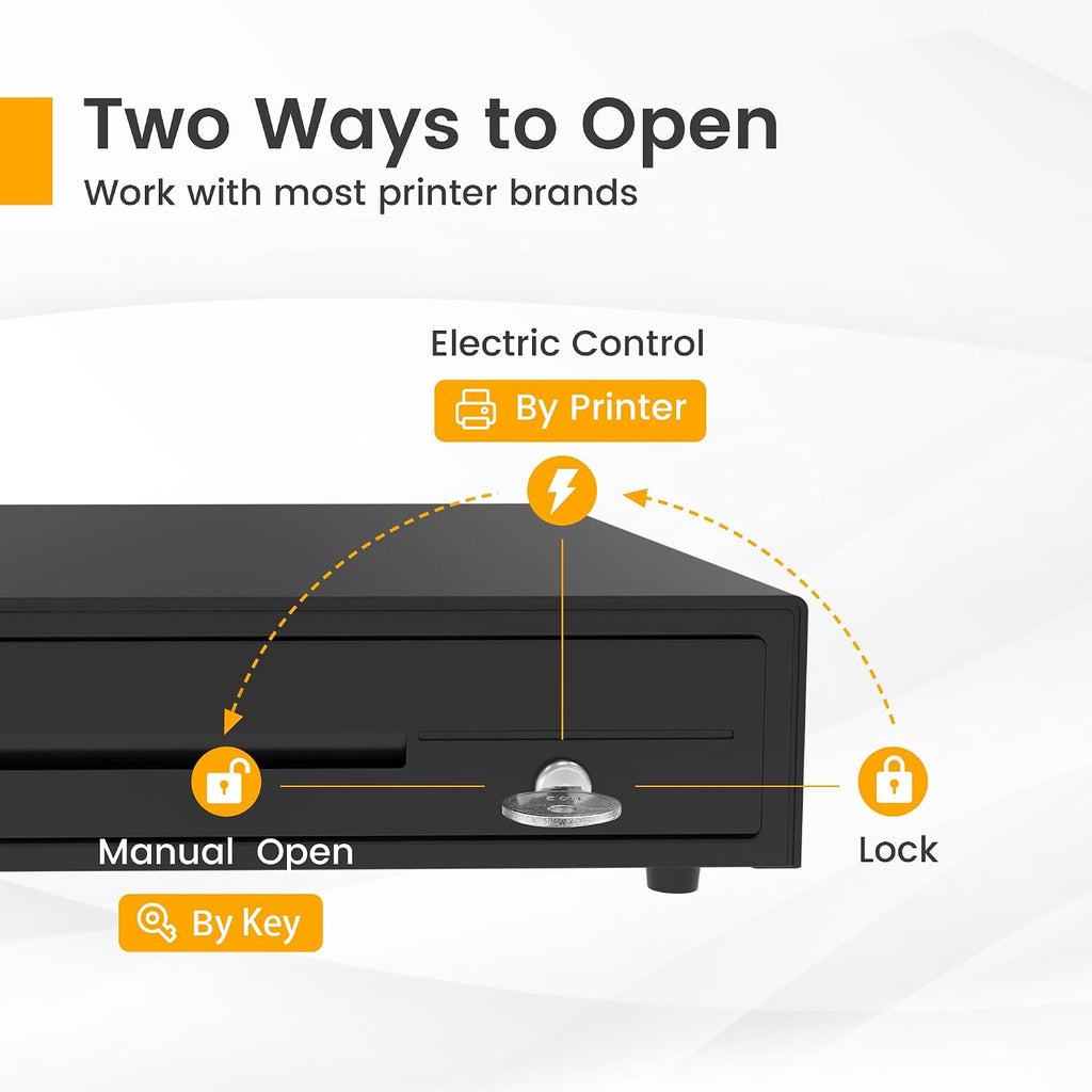 16" Heavy Duty Cash Drawer for POS System – Fully Removable Tray, 5 Bill/5 Coin with Micro Switch & Emergency Switch