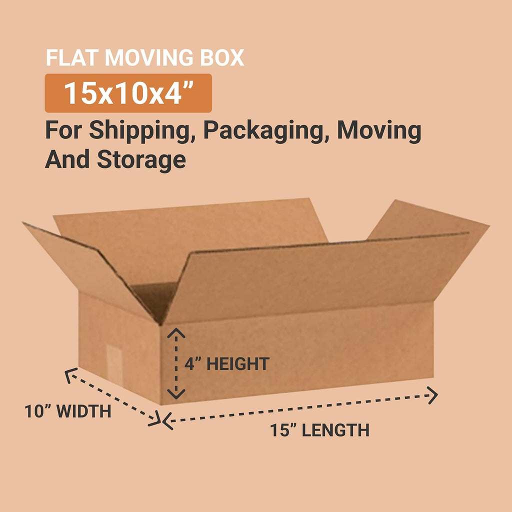 Shipping Boxes Flat 15"L x 10"W x 4"H 25-Pack - Corrugated Cardboard Box for Moving, Mailing, Packing, Packaging and