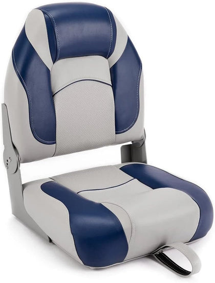 High Back Folding Boat Seats - 2 pack - Light Gray and Blue