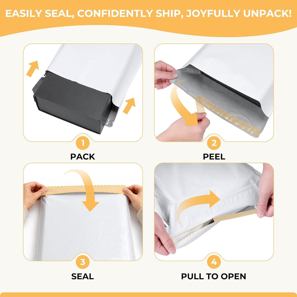 Poly Mailers 14.5x19 50Pcs White Large Shipping Bags for Clothes | Mailers Poly Bags with Self Seal and Easy-Open