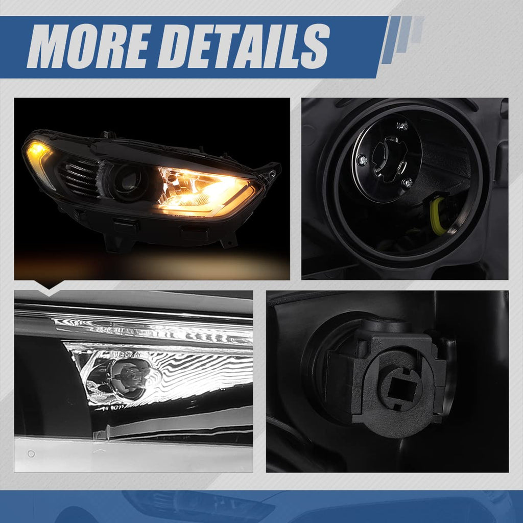 Halogen Headlight Assembly for 2013 2014 2015 2016 Ford Fusion